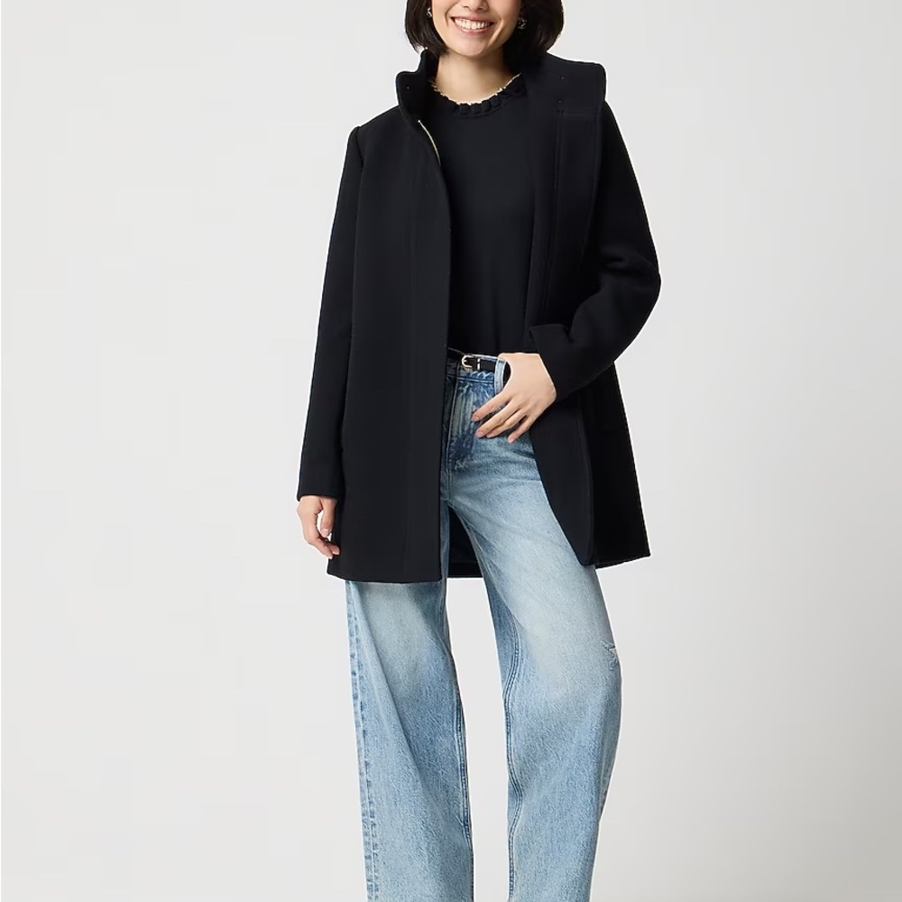 NWT J. Crew Factory Petite City Coat with Button Neck Size 6P Black